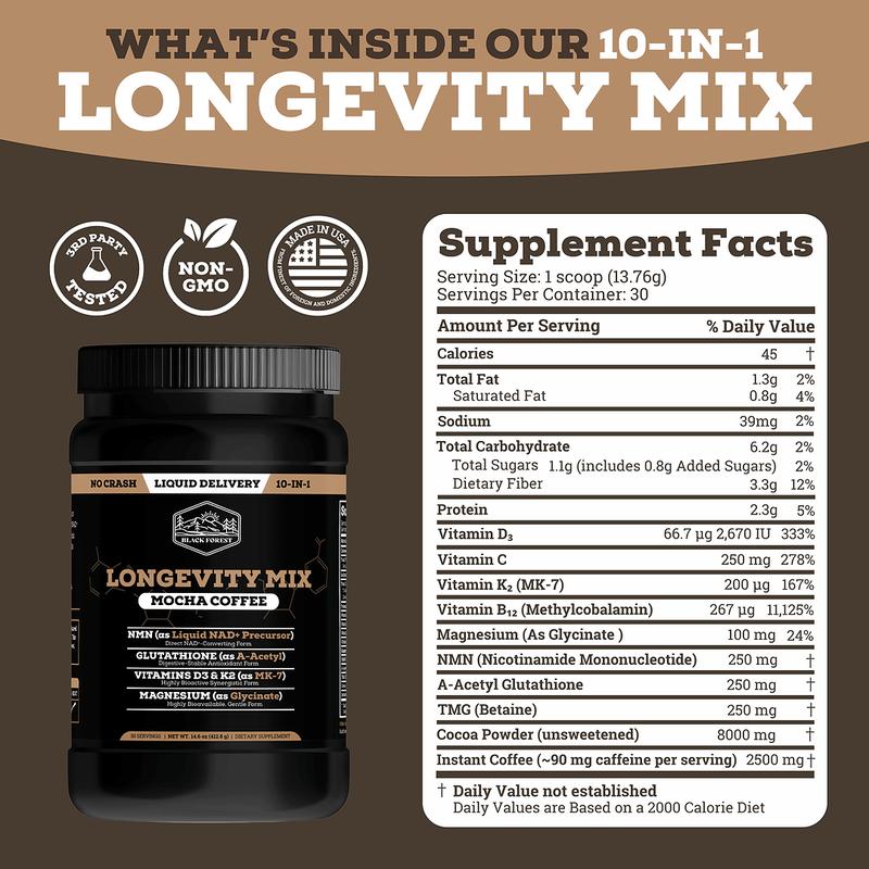 Krebba Longevity Mix — Café Mocha con NMN y Glutatión
