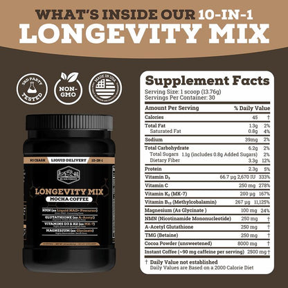 Krebba Longevity Mix — Café Mocha con NMN y Glutatión